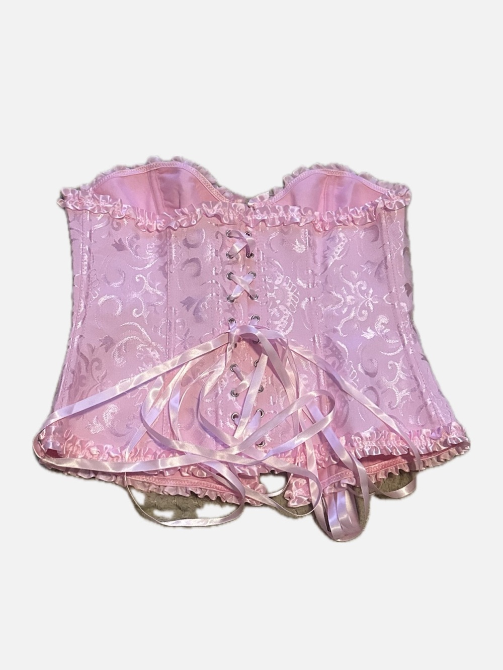 Pink Satin Lace-Up Bustier Corset Top